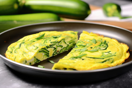 folded veggie omelette with bright green zucchini inside, created with generative aiの素材