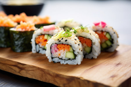 sushi rolls with filled with julienne vegetables, created with generative aiの素材