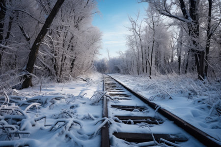 tracks of deer crossings on a snowy trail, created with generative aiの素材