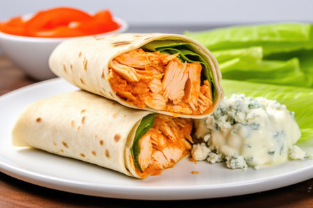 buffalo chicken wrap with blue cheese dressing and celery, created with generative aiの素材