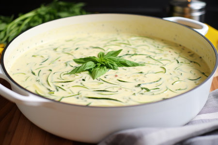 zoodles soaking in a creamy alfredo sauce, created with generative aiの素材