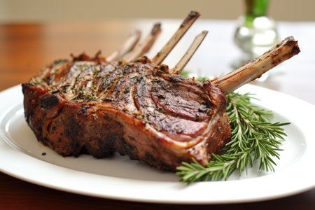 roasted lamb shankbone on a white dish, created with generative aiの素材