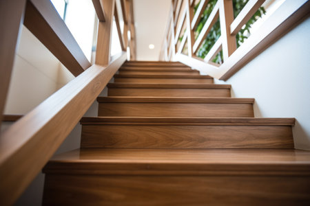freshly wooden staircase with no railing, created with generative aiの素材