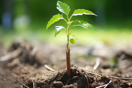 tree sapling tied tightly to a stake, created with generative aiの素材