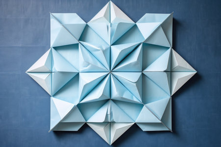 origami wall art decoration on a light blue wall, created with generative aiの素材