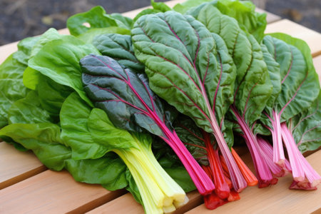 collection of vibrant rainbow chard, steamed, created with generative aiの素材