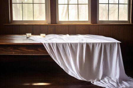 white tallit laid on a wooden table, created with generative aiの素材