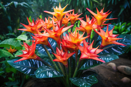 a vibrant cluster of heliconia flowers in full bloom, created with generative aiの素材