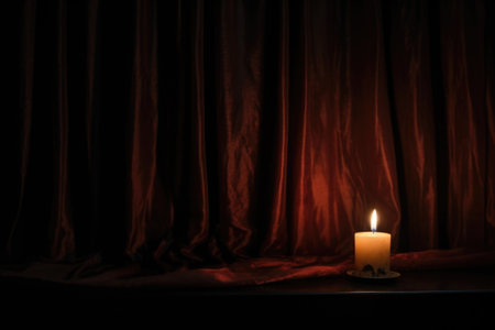 a dark room lit only by a flickering candle, created with generative aiの素材