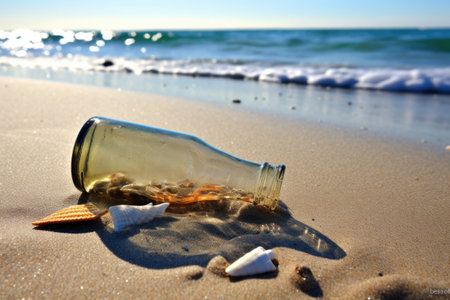 message in a bottle washed ashore, created with generative aiの素材