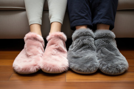 his and hers matching slippers next to each other, created with generative aiの素材