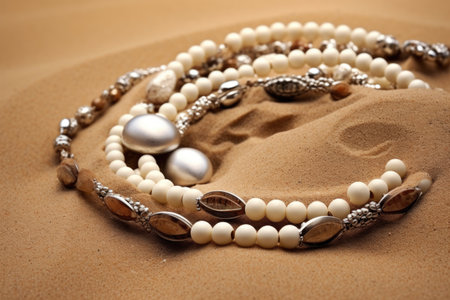a necklace made of pearls lost in desert sand, created with generative aiの素材