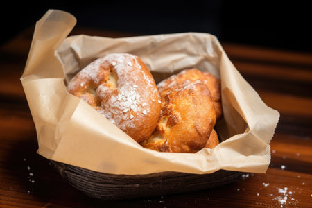 salted pretzels in a brown paper bag, created with generative aiの素材
