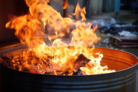 burning paper in a steel barrel, created with generative aiの素材