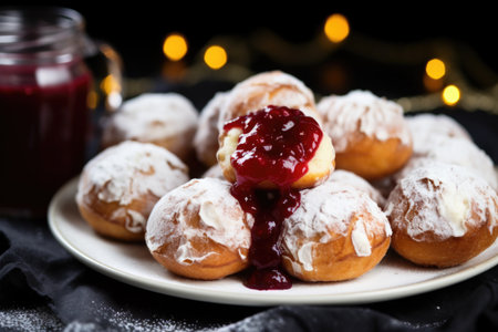 sufganiyot hanukkah donuts filled with jam, created with generative aiの素材