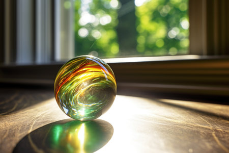 streaming sunlight through a glass marble, created with generative aiの素材