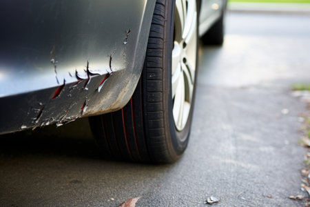 a car bumper scratched, dented, and broken, created with generative aiの素材