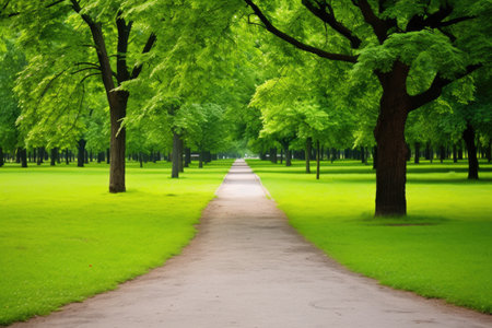 a pathway splitting into two in a green park, created with generative aiの素材
