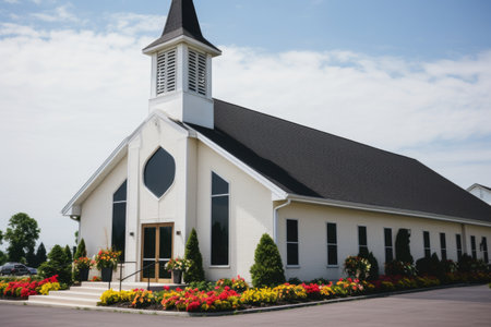 the exterior of a church decorated for a wedding, created with generative aiの素材