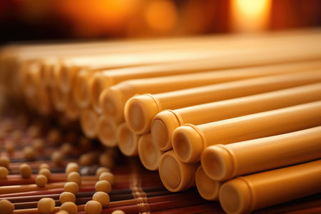 close-up of bamboo massage sticks, created with generative aiの素材