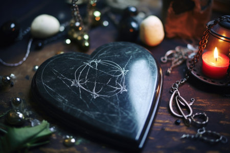 detail of a spirit board with planchette, created with generative aiの素材