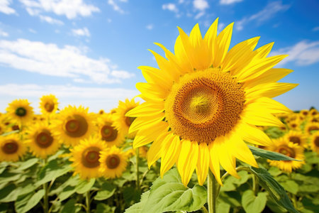 sunflowers in full bloom in a field, created with generative aiの素材