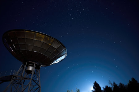 satellite dish against a clear night sky, created with generative aiの素材