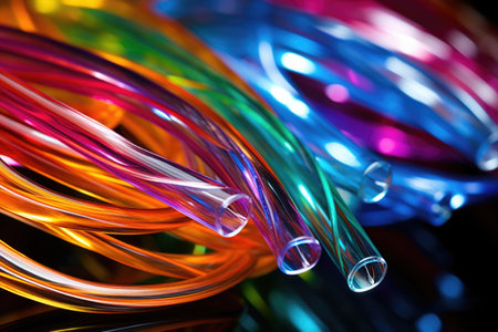 close-up view of fiber optic cables ends, created with generative aiの素材