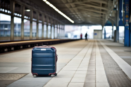 a suitcase left alone in a bus terminal, created with generative aiの素材