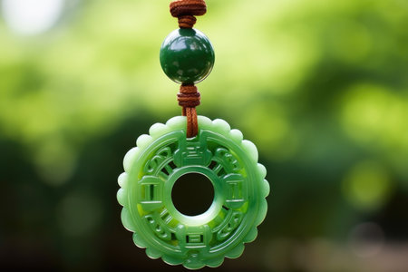 close-up of a traditional chinese jade pendant, created with generative aiの素材