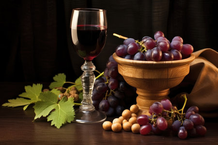 bunch of wine grapes beside a chalice, created with generative aiの素材