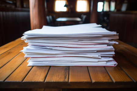 stack of data structure papers on a wooden desk, created with generative aiの素材