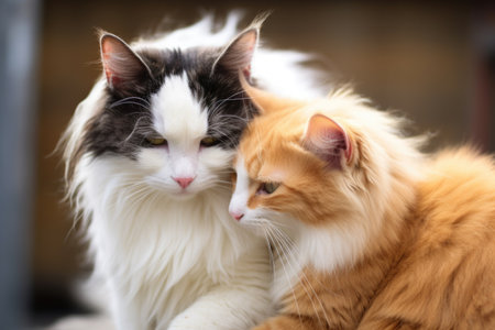 two cats grooming each other, created with generative aiの素材