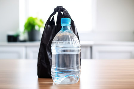 grocery bag with only bottled water inside, created with generative aiの素材