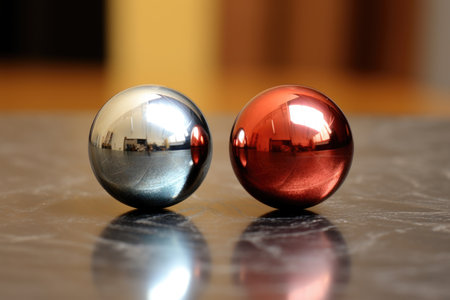 two spheres in contact, each reflecting the other, created with generative aiの素材