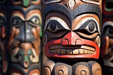 the close-up detail of a tribal totem pole, created with generative aiの素材