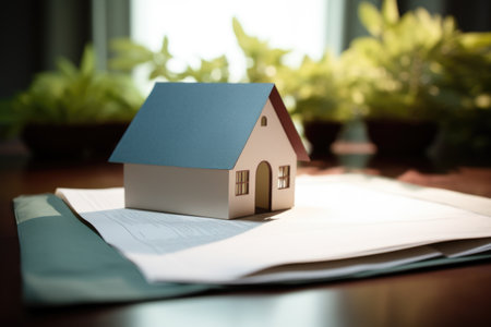 a home model resting on a seal of guarantee paper, created with generative aiの素材