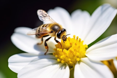 a close-up of a robust bee pollinating a flower, created with generative aiの素材