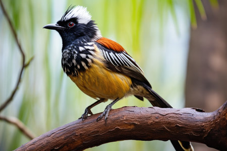 an indigenous bird perched on a branch, created with generative aiの素材