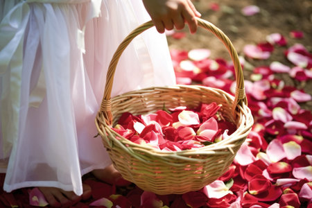 a flower girlè¢Âs basket filled with rose petals, created with generative aiの素材