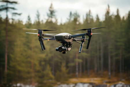 a drone featuring noise-canceling technology floating in mid-air, created with generative aiの素材