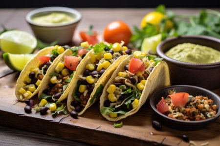 vegan tacos stuffed with black beans and corn, created with generative aiの素材