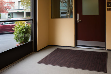 entry door of an apartment with welcome mat, created with generative aiの素材