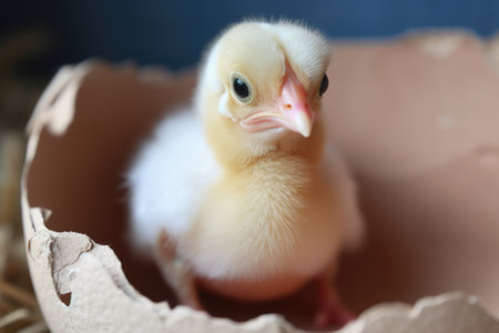 broken eggshell with a new chick inside, created with generative aiの素材