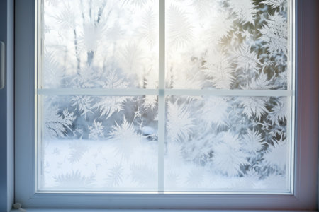 frosted glass windows as a security feature in a winter scene, created with generative aiの素材