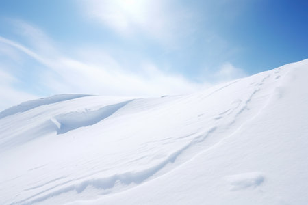 a white, untouched snowboard on a snowy hill, created with generative aiの素材