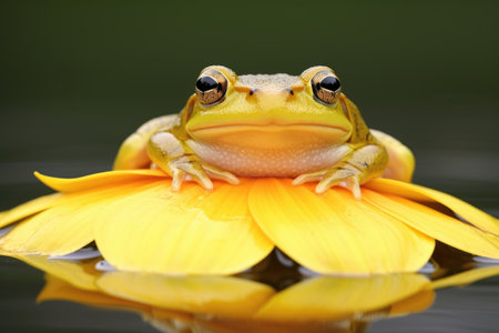 two frogs sitting next to each other on a lily pad, created with generative aiの素材