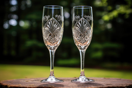 a set of his and hers wedding champagne flutes, created with generative aiの素材