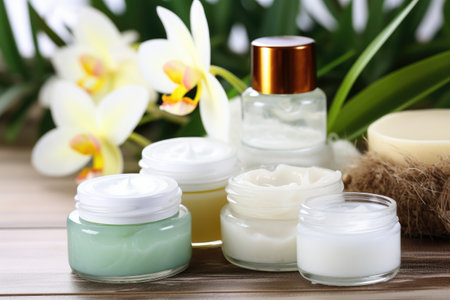 massage creams and lotions in containers, created with generative aiの素材