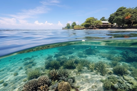 beautiful coral reef undisturbed by tourism or fishing activity, created with generative aiの素材